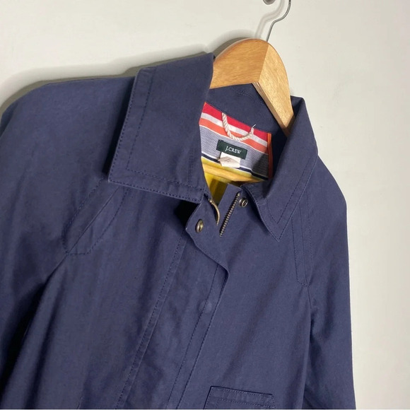 J. Crew Navy Blue Stripe Lined Cotton Nautical Rain Jacket Size Medium - Picture 2 of 8